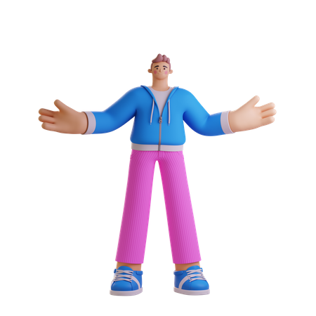 Boy standing with wide open hand  3D Illustration