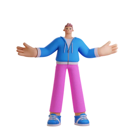 Boy standing with wide open hand  3D Illustration