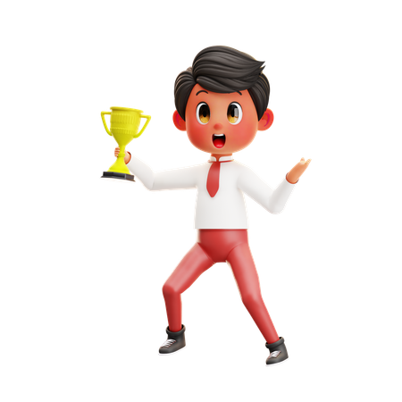 Boy Student Award Trophy  3D Illustration