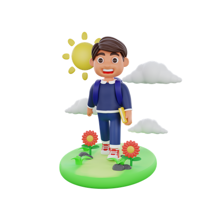 Boy student going to school  3D Icon