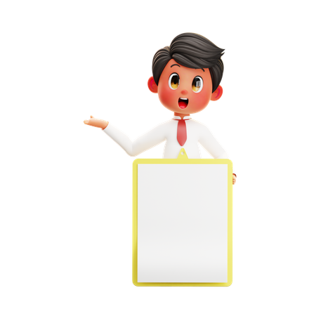 Boy Student Holding A Board  3D Illustration