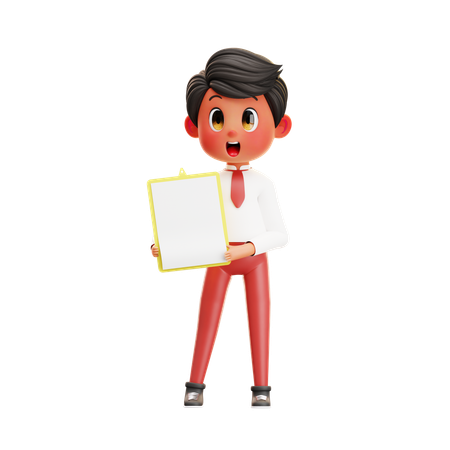 Boy Student Holding A Board  3D Illustration