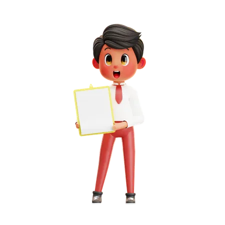 Boy Student Holding A Board  3D Illustration