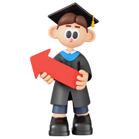 Boy Student Holding Arrow  3D Illustration