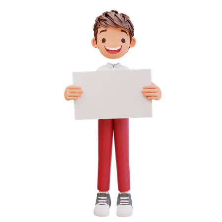 Boy Student Holding Blank Paper  3D Icon