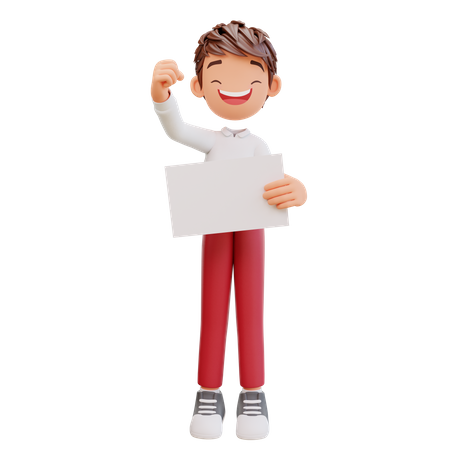 Boy Student Holding Blank Paper  3D Illustration