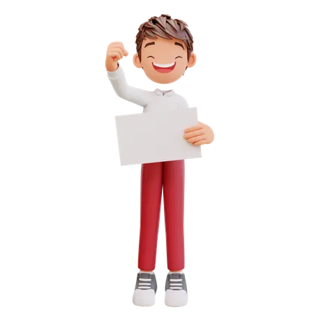 Boy Student Holding Blank Paper  3D Illustration