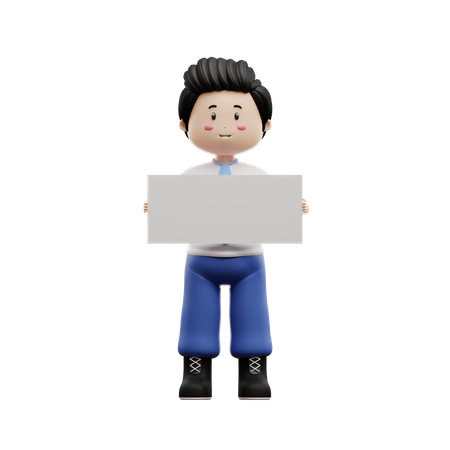 Boy Student Holding Blank Paper  3D Illustration