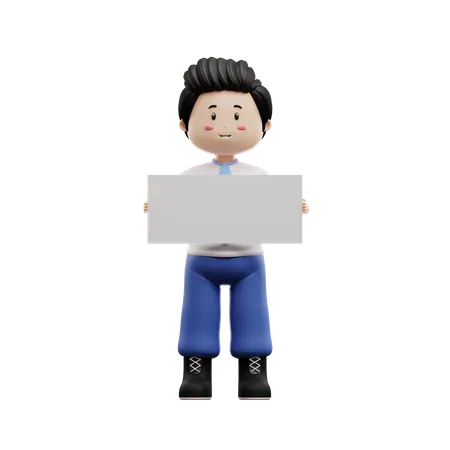 Boy Student Holding Blank Paper  3D Illustration