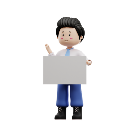 Boy Student Holding Blank Paper  3D Illustration