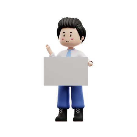 Boy Student Holding Blank Paper  3D Illustration