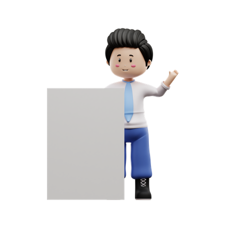 Boy Student Holding Blank Paper  3D Illustration