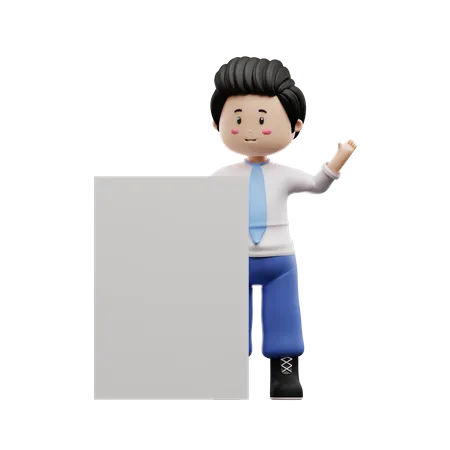 Boy Student Holding Blank Paper  3D Illustration