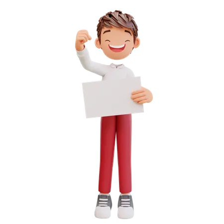 3 D Rendered Cute Student Holding Poster 3D Illustration