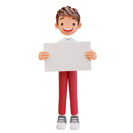 Boy Student Holding Blank Paper  3D Illustration