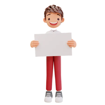 Boy Student Holding Blank Paper  3D Illustration