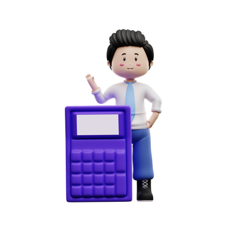 Boy Student Holding Calculator  3D Illustration