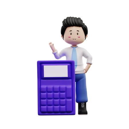 Boy Student Holding Calculator  3D Illustration