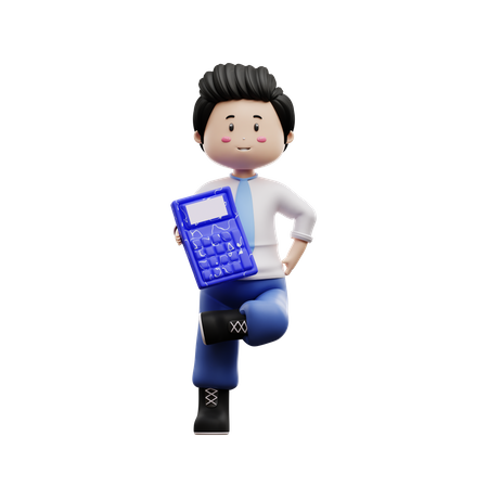 Boy Student Holding Calculator  3D Illustration