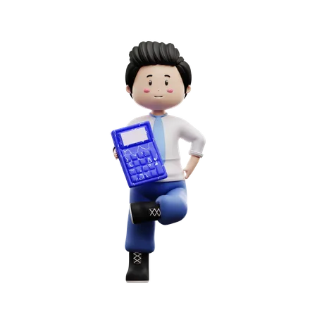 Boy Student Holding Calculator  3D Illustration