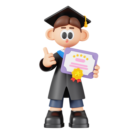 Boy Student Holding Certificate  3D Illustration