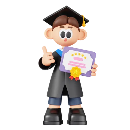 Boy Student Holding Certificate  3D Illustration