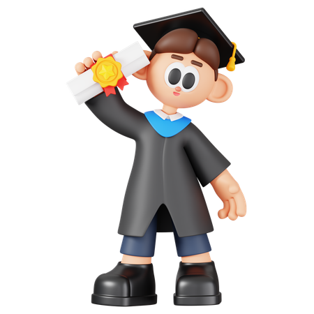 Boy Student Holding Graduation Certificate  3D Illustration