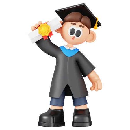 Boy Student Holding Graduation Certificate  3D Illustration