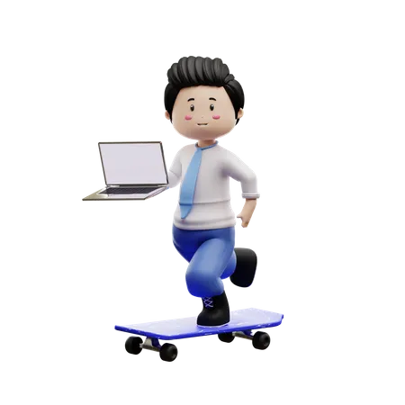 Boy Student Holding Laptop  3D Illustration