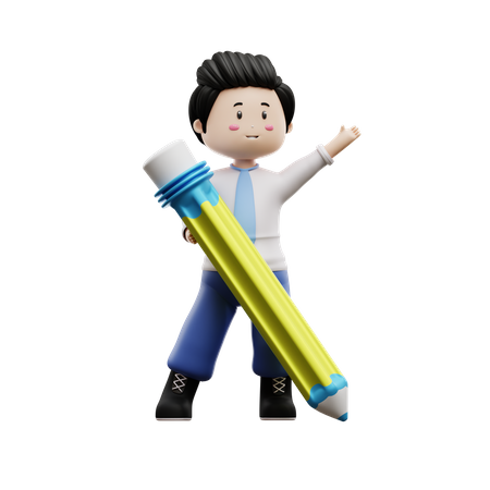 Boy Student Holding Pencil  3D Illustration