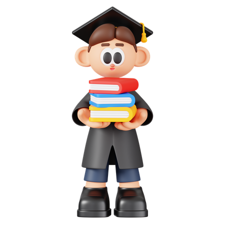 Boy Student Holding Stack Of Books  3D Illustration