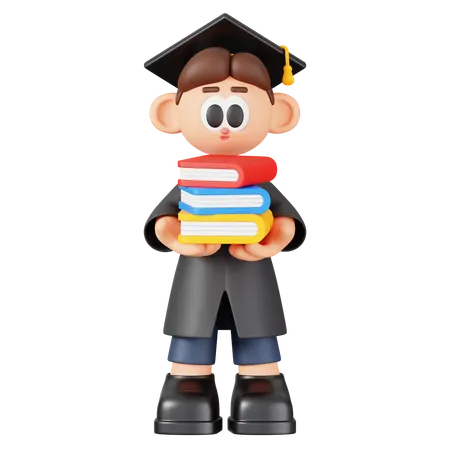 Boy Student Holding Stack Of Books  3D Illustration