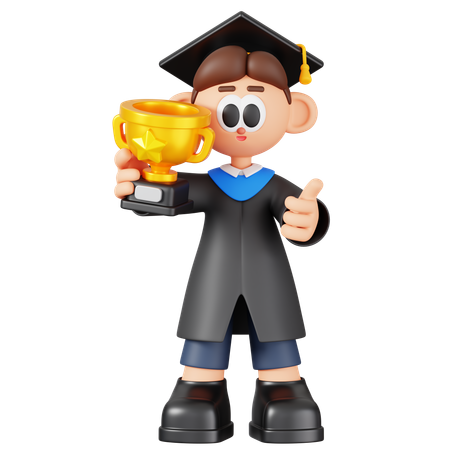 Boy Student Holding Trophy  3D Icon