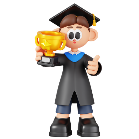 Boy Student Holding Trophy  3D Illustration