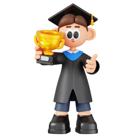 Boy Student Holding Trophy  3D Illustration