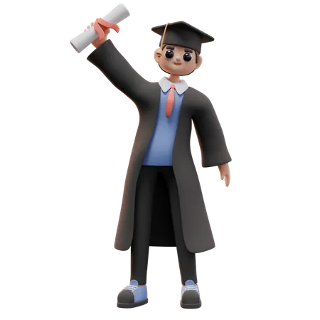 Boy Student Holding Graduation Diploma 3D Illustration