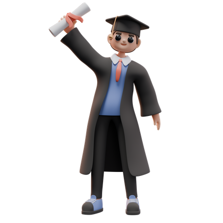 Boy Student Is Holding Graduation Degree  3D Illustration