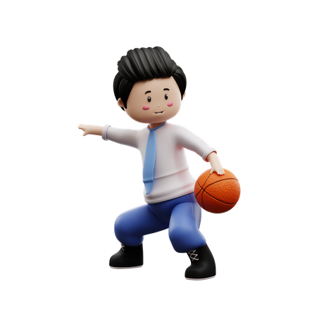 Boy Student Playing Basketball  3D Illustration