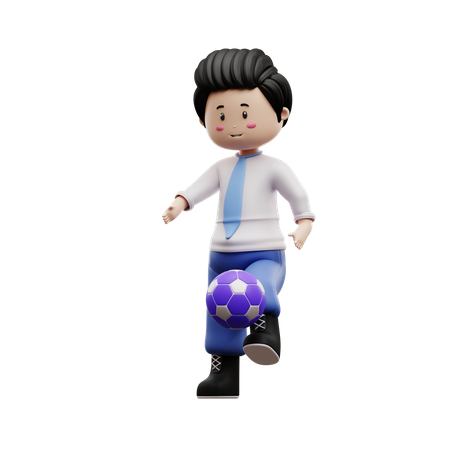 Boy Student Playing Football  3D Illustration