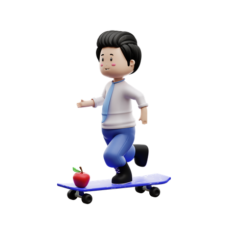 Boy Student Playing Skateboard  3D Icon