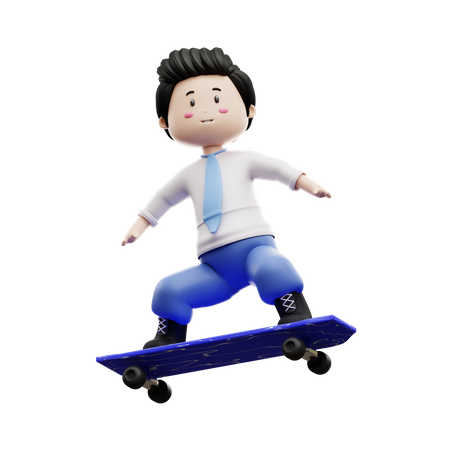 Boy Student Playing Skateboard  3D Icon