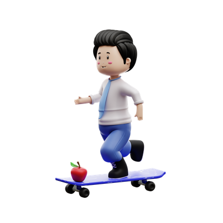 Boy Student Playing Skateboard 3D Illustration