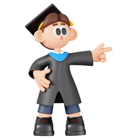 Boy Student Pointing Direction  3D Illustration
