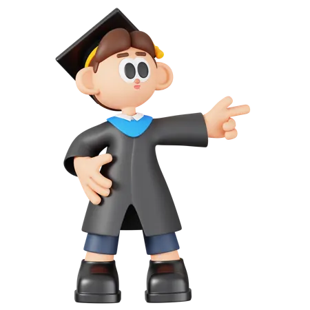 Boy Student Pointing Direction  3D Illustration