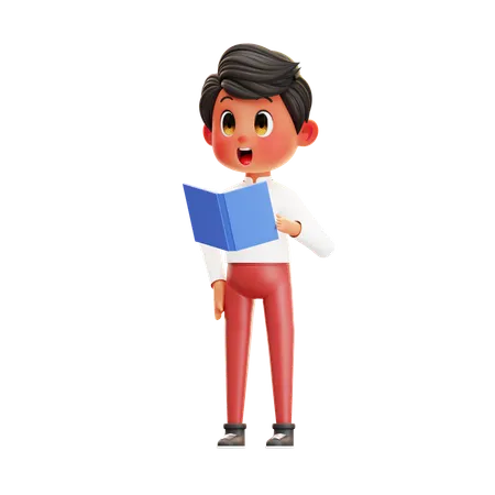 本を読んでいる男子生徒  3D Illustration