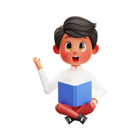 本を読んでいる男子生徒  3D Illustration