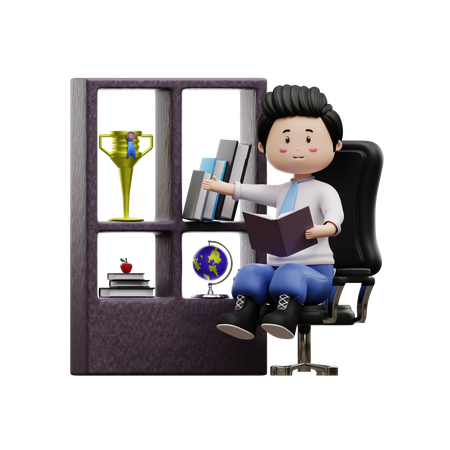 Boy Student Reading Book  3D Icon