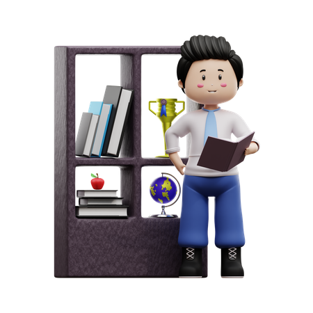 Boy Student Reading Book  3D Icon