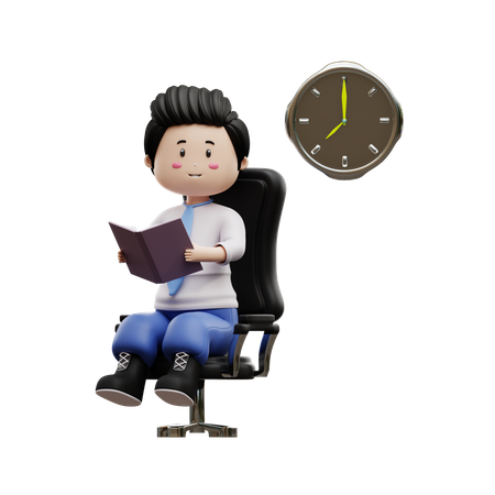 Boy Student Reading Book  3D Icon