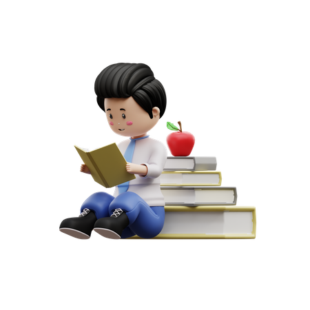 Boy Student Reading Book  3D Icon